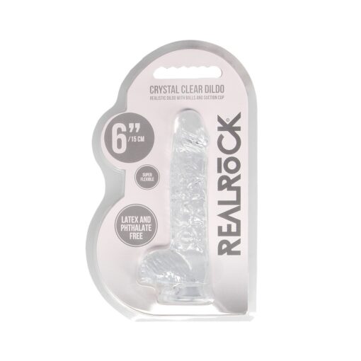DILDO REALISTA COM TESTÍCULOS CRYSTAL CLEAR 6 /15 CM TRANSPARENTE REALROCK - Image 2