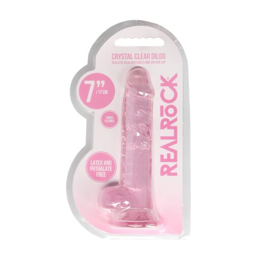 DILDO REALISTA COM TESTÍCULOS CRYSTAL CLEAR 7 /18 CM ROSA REALROCK - Image 2