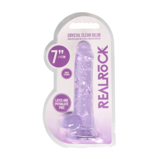 DILDO REALISTA COM TESTÍCULOS CRYSTAL CLEAR 7 /18 CM ROXO REALROCK - Image 2