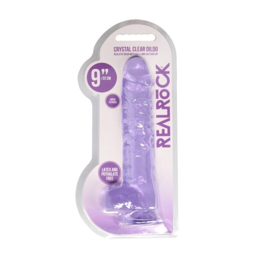 DILDO REALISTA COM TESTÍCULOS CRYSTAL CLEAR 9 /23 CM ROXO REALROCK - Image 2