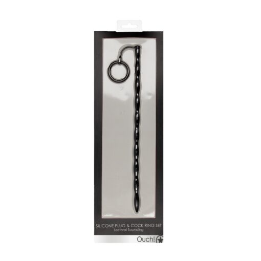 CONJUNTO DE SONDA DE URETRA COM ANEL PENIANO DE SILICONE PRETO OUCH! - Image 2