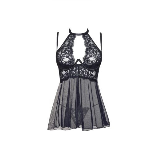 CAMISA DE NOITE E TANGA MARIANA PRETA BEAUTY NIGHT FASHION - Image 3