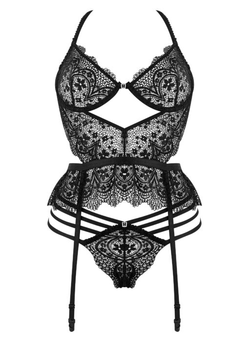 CORPETE E TANGA LACE TEMPTATION PRETO BEAUTY NIGHT FASHION - Image 6