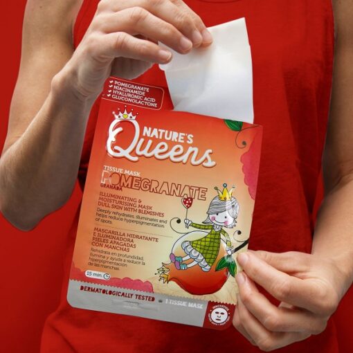 MÁSCARA DE TECIDO FACIAL ILUMINADORA NATURE?S QUEENS ROMÃ 25ML - Image 3